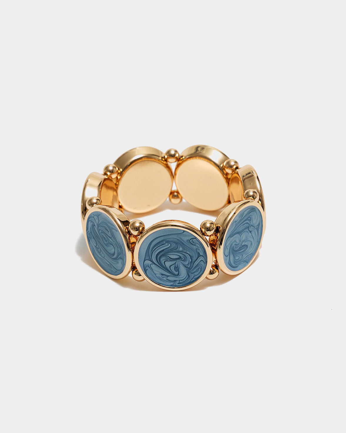 Ava Pearl Elastic Bracelet Gold w Pearl Denim Blue