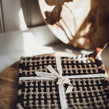 Virkade Grytlappar set om 2 Khaki/Svart