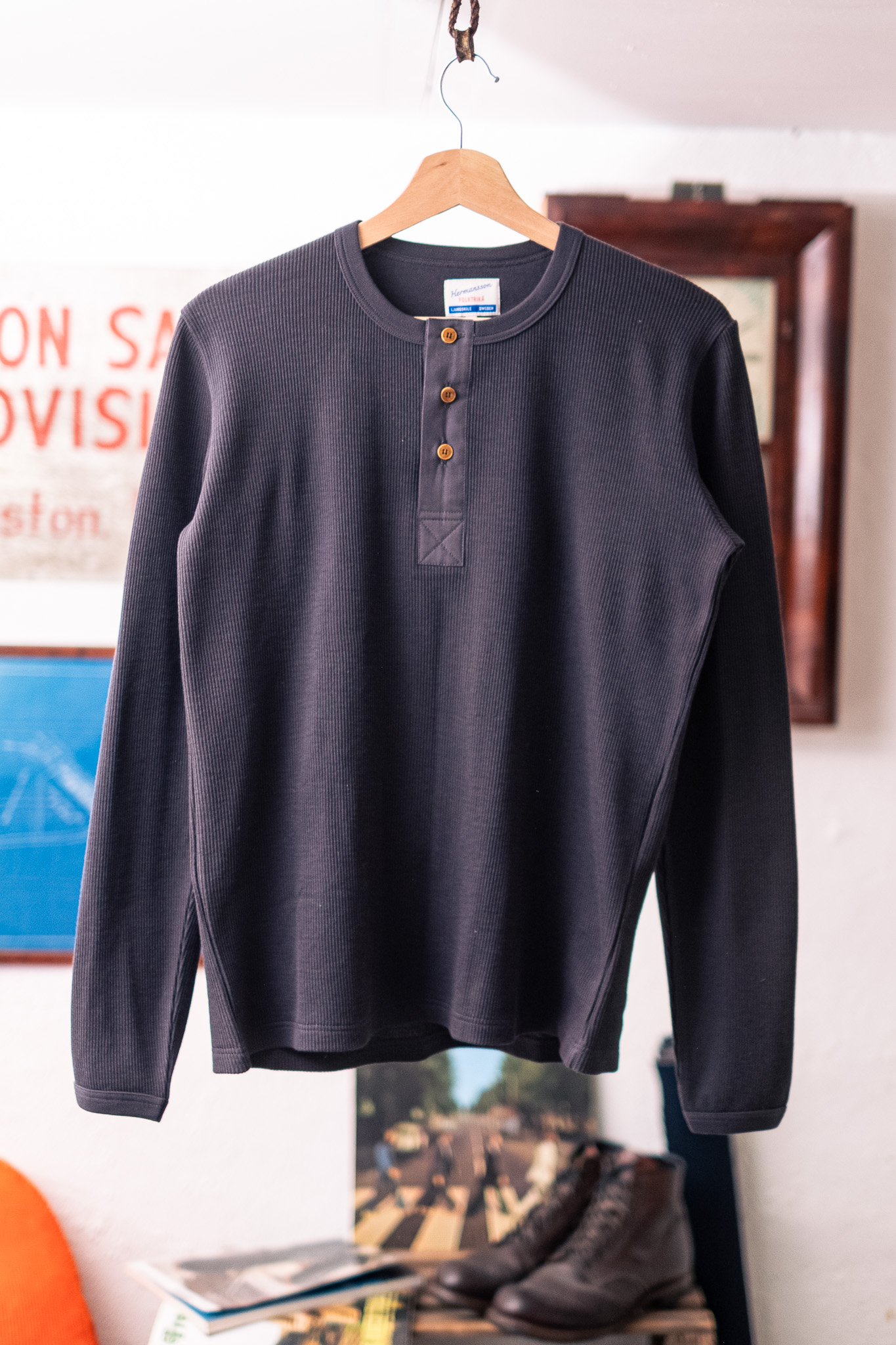 Hermansson Folktrikå - Lahmann Henley Shirt Charcoal