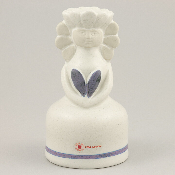 Lisa Larson (1982) Candleholder Girl Lina with Blue Flowers 14 cm (2)