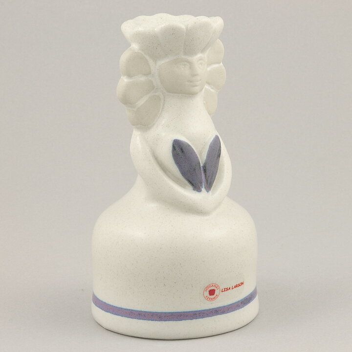 Lisa Larson (1982) Candleholder Girl Lina with Blue Flowers 14 cm (2)