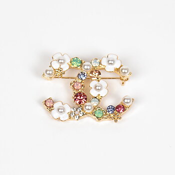 Brosch CC gold/strass multi