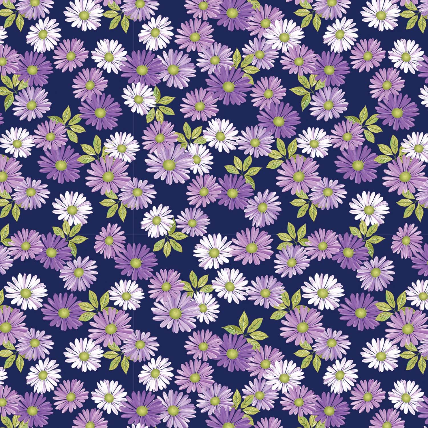 Tyg: Fresh Daisies Navy - Prästkragar - Veronicas Garden