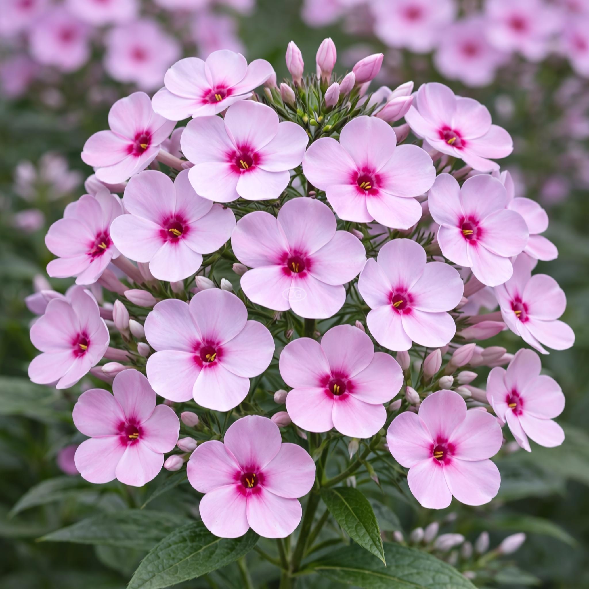 6720  Phlox paniculata  Bright Eyes  I  Svenskt namn  :Höstflox  I  Krukstorlek   : SQ1  I  Förväntad Höjd  :  70 cm  I  Blomningstid :  aug-sept