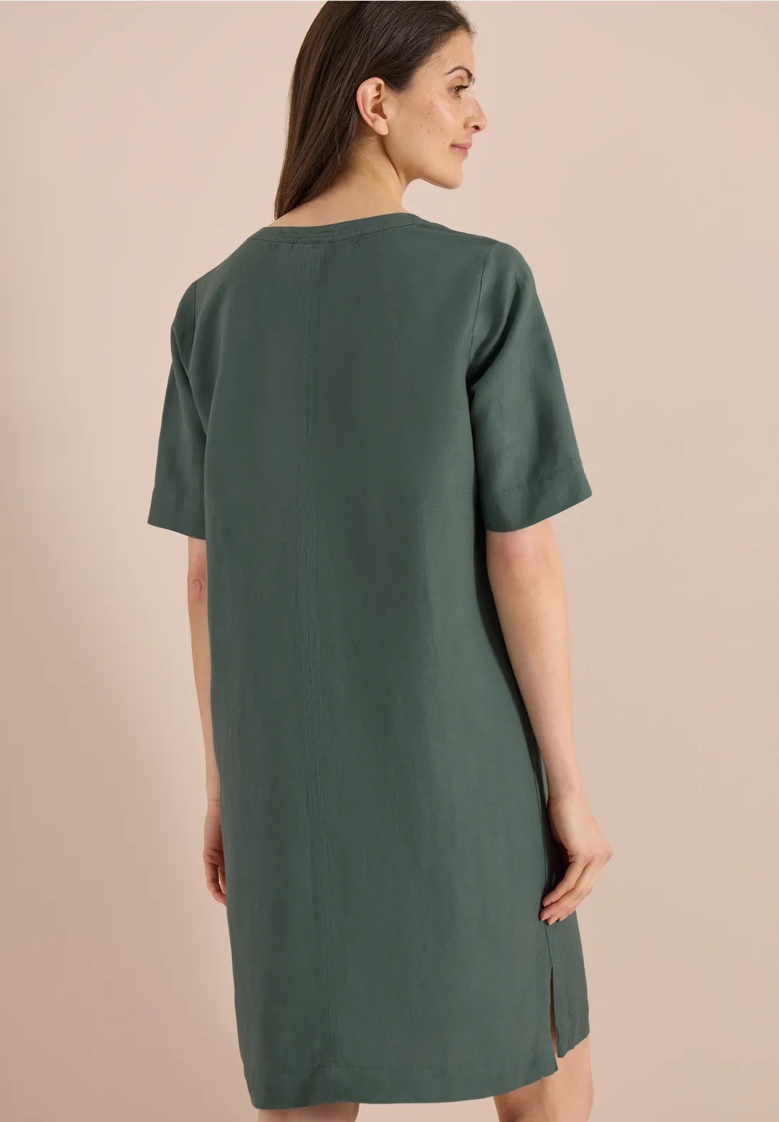 LI/CV Solid Split Neck Dress - Just Khaki - Cecil - 3