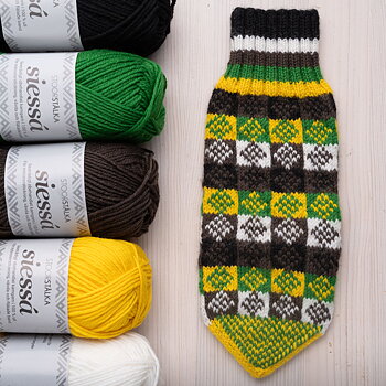 Strickpaket Fausthandschuh Avaträsk Braun–leuchtend gelb