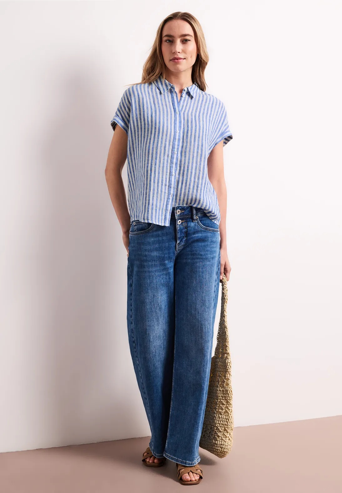 SOL Striped Shirtcollarblouse - Drift Blue - Street One - 4