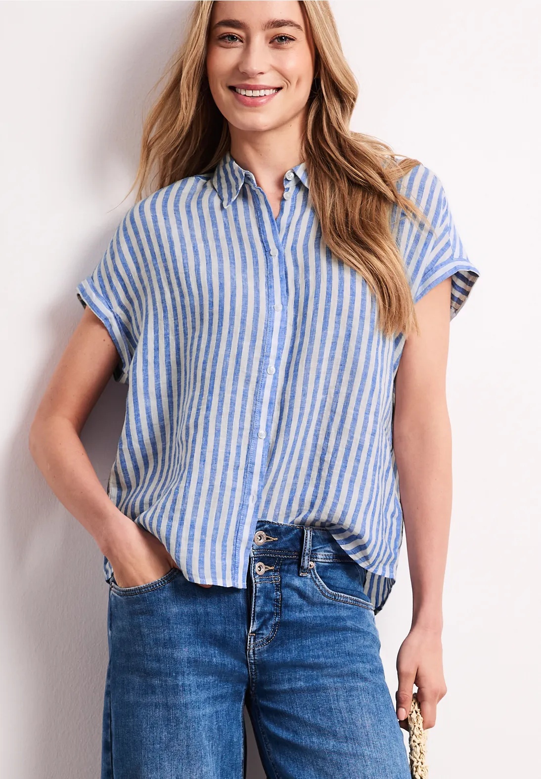 SOL Striped Shirtcollarblouse - Drift Blue - Street One