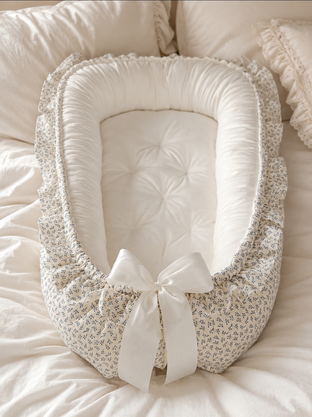 Babynest blå blom - färdigsytt
