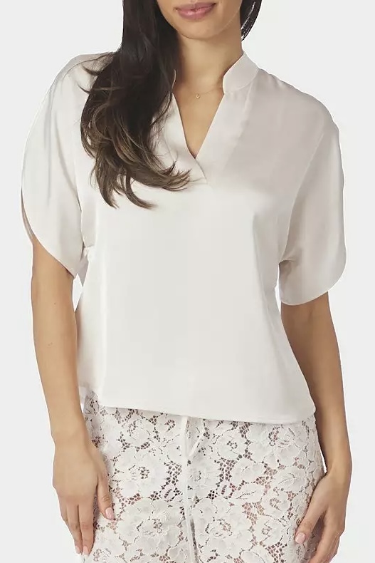Neo Noir - Anelle Heavy Sateen Blouse Pearl