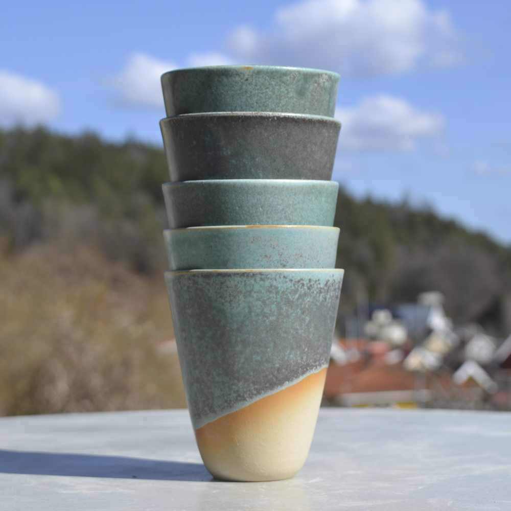 Handgjord Kaffemugg i stengods | Flow – matt turkos/grå - 2