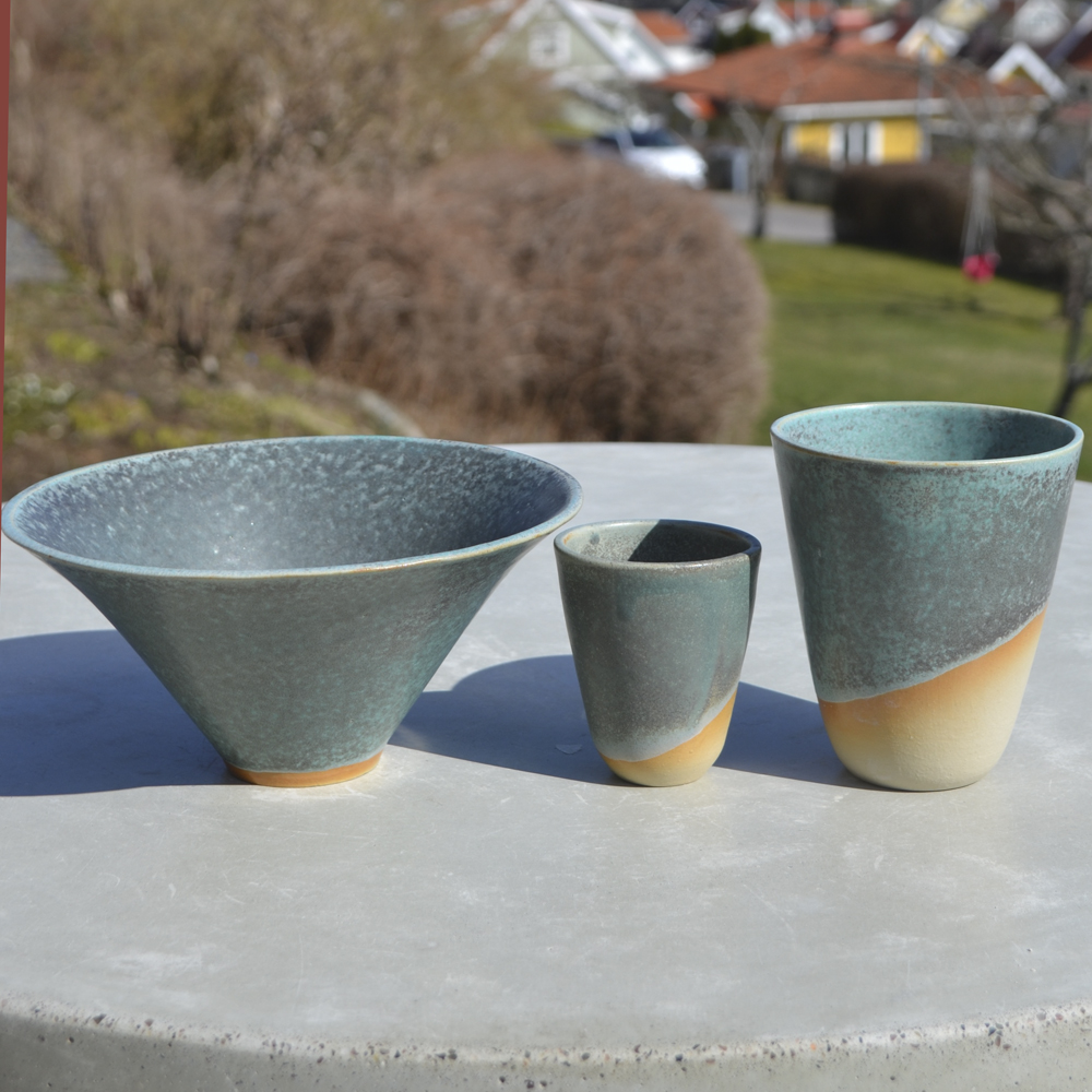 Handgjord Shotmugg i stengods | Flow – turkos/grå - 2