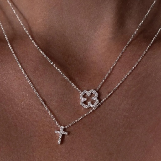 PAVÉ SERIE VIERBLÄTTRIGES KLEEBLATT KETTE STERLING SILBER - 2