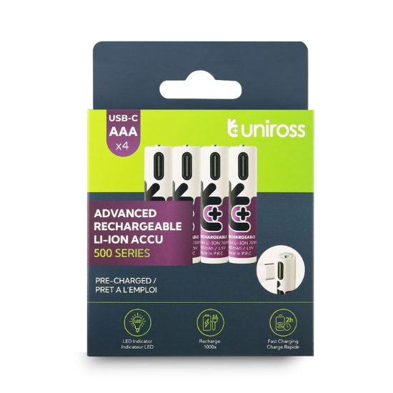 Uniross uppladdningsbart batteripaket med 4 st. AAA - 2