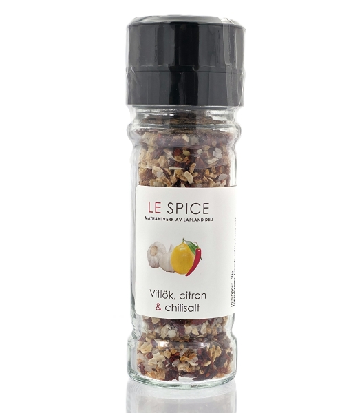 Le Spice Saltkvarn Vitlök, Citron & Chilisalt, 60 g