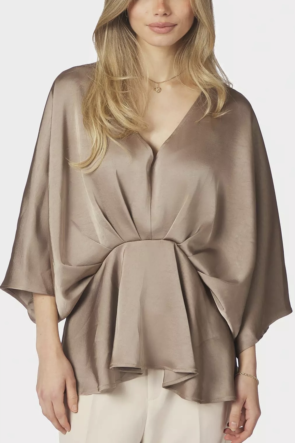 Neo Noir - Rivina Heavy Sateen Blouse Dark Taupe