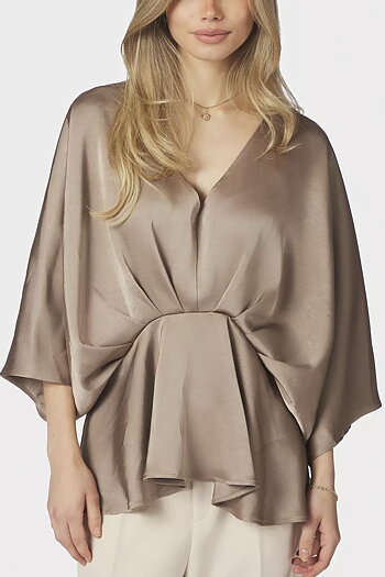 Neo Noir - Rivina Heavy Sateen Blouse Dark Taupe