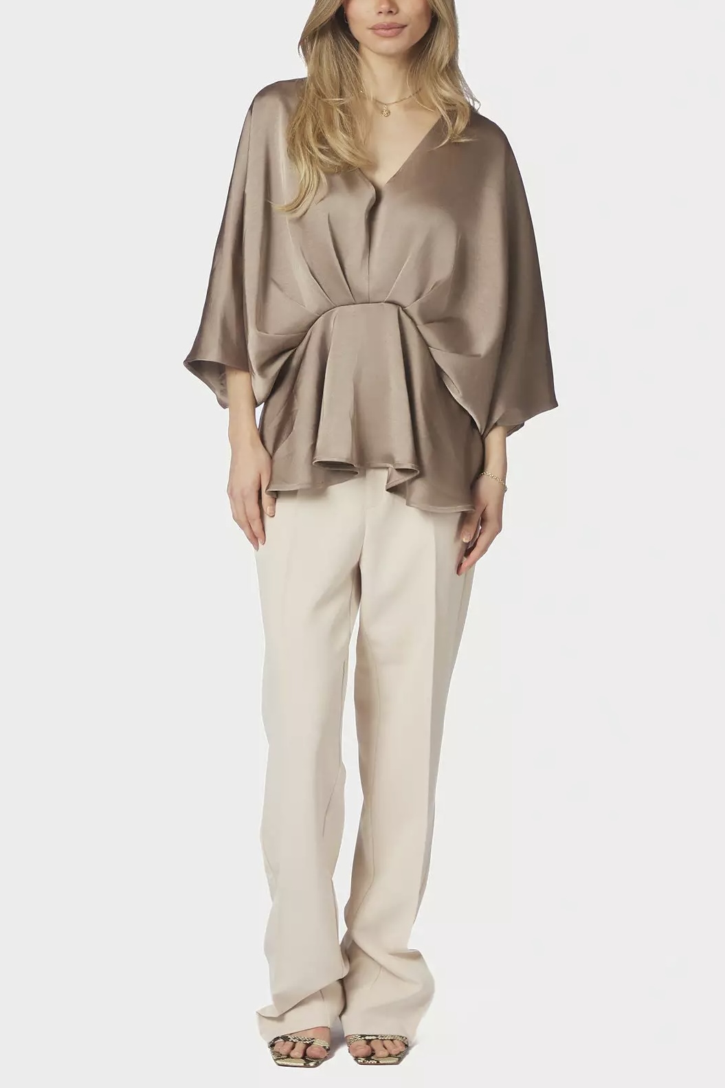 Neo Noir - Rivina Heavy Sateen Blouse Dark Taupe - 3