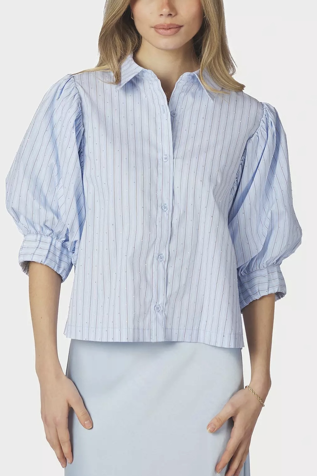 Neo Noir  - Etta  Stripe Stone Shirt Light Blue