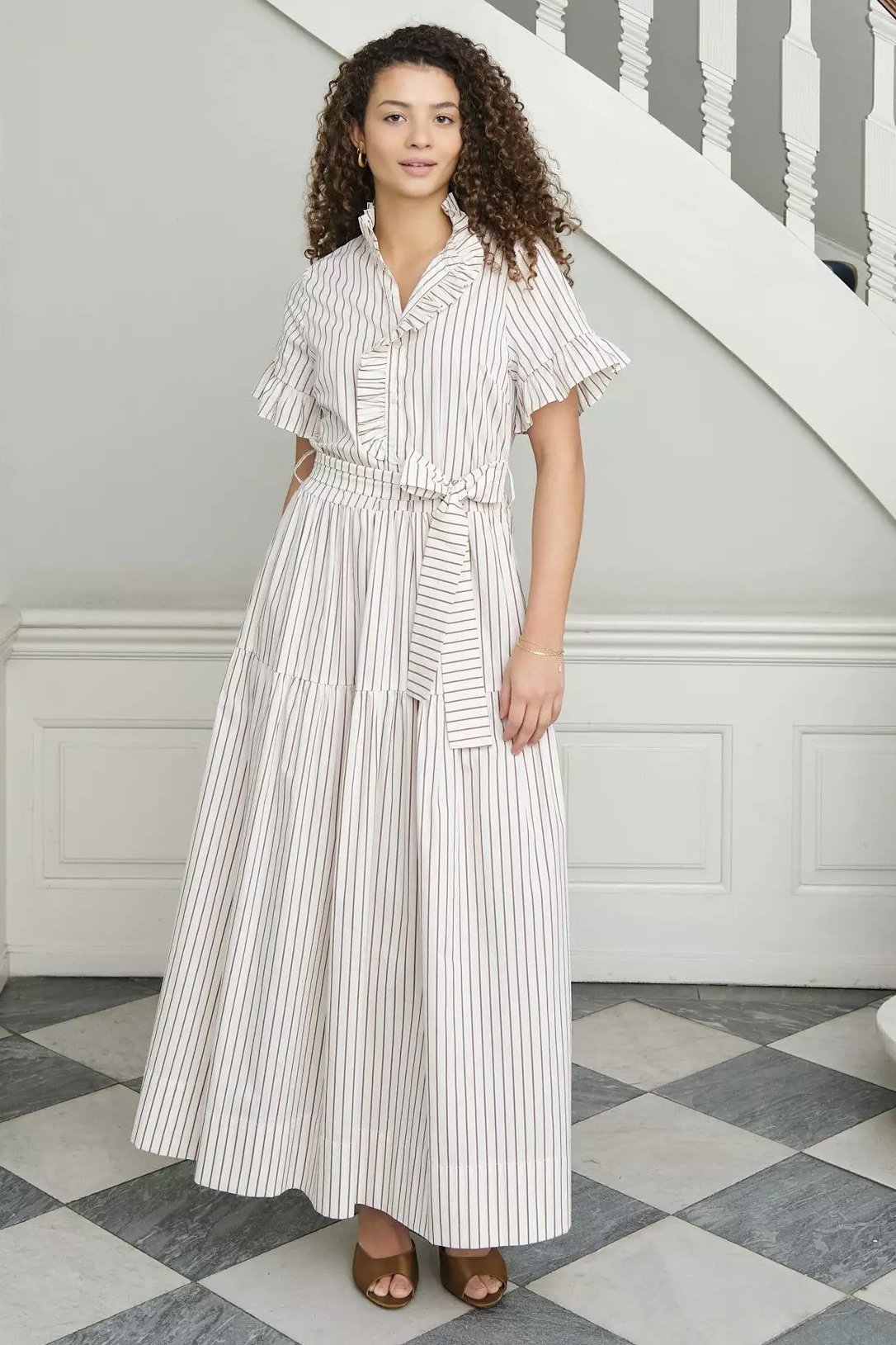 Neo Noir  - Nellie Wide Stripe Dress Ivory - 5