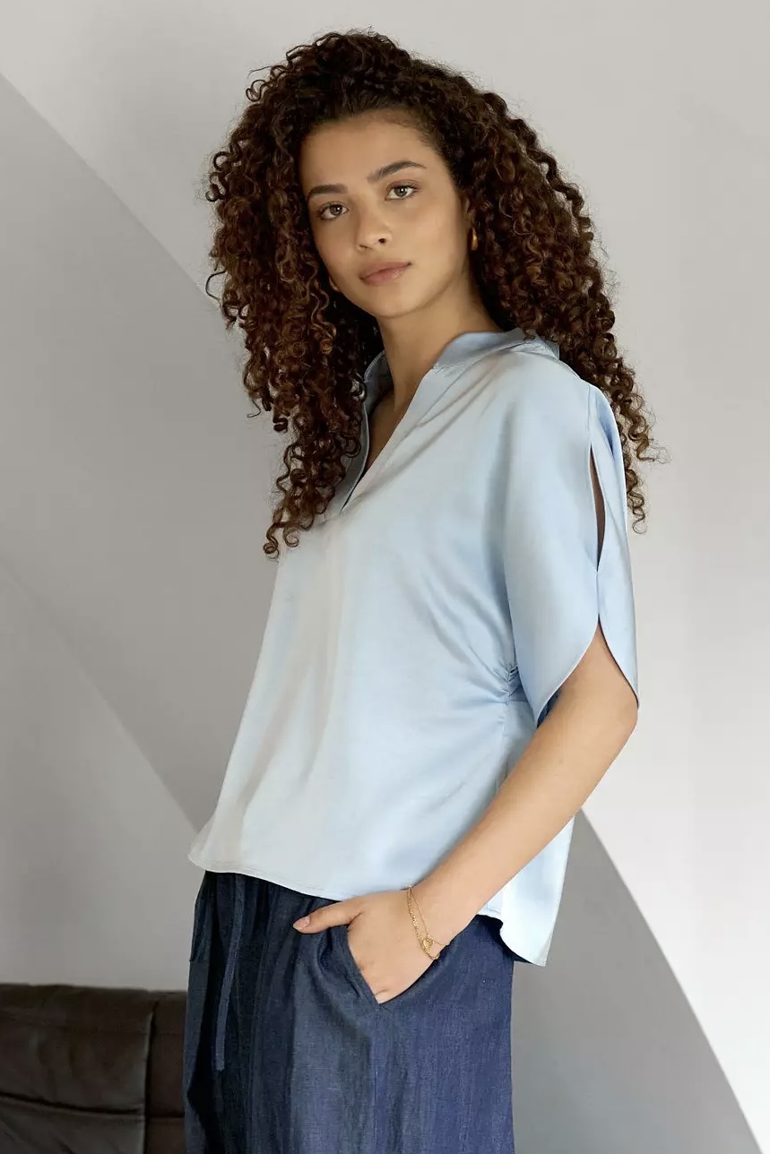 Neo Noir - Anelle Heavy Sateen Blouse Light Blue - 9
