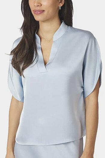 Neo Noir - Anelle Heavy Sateen Blouse Light Blue