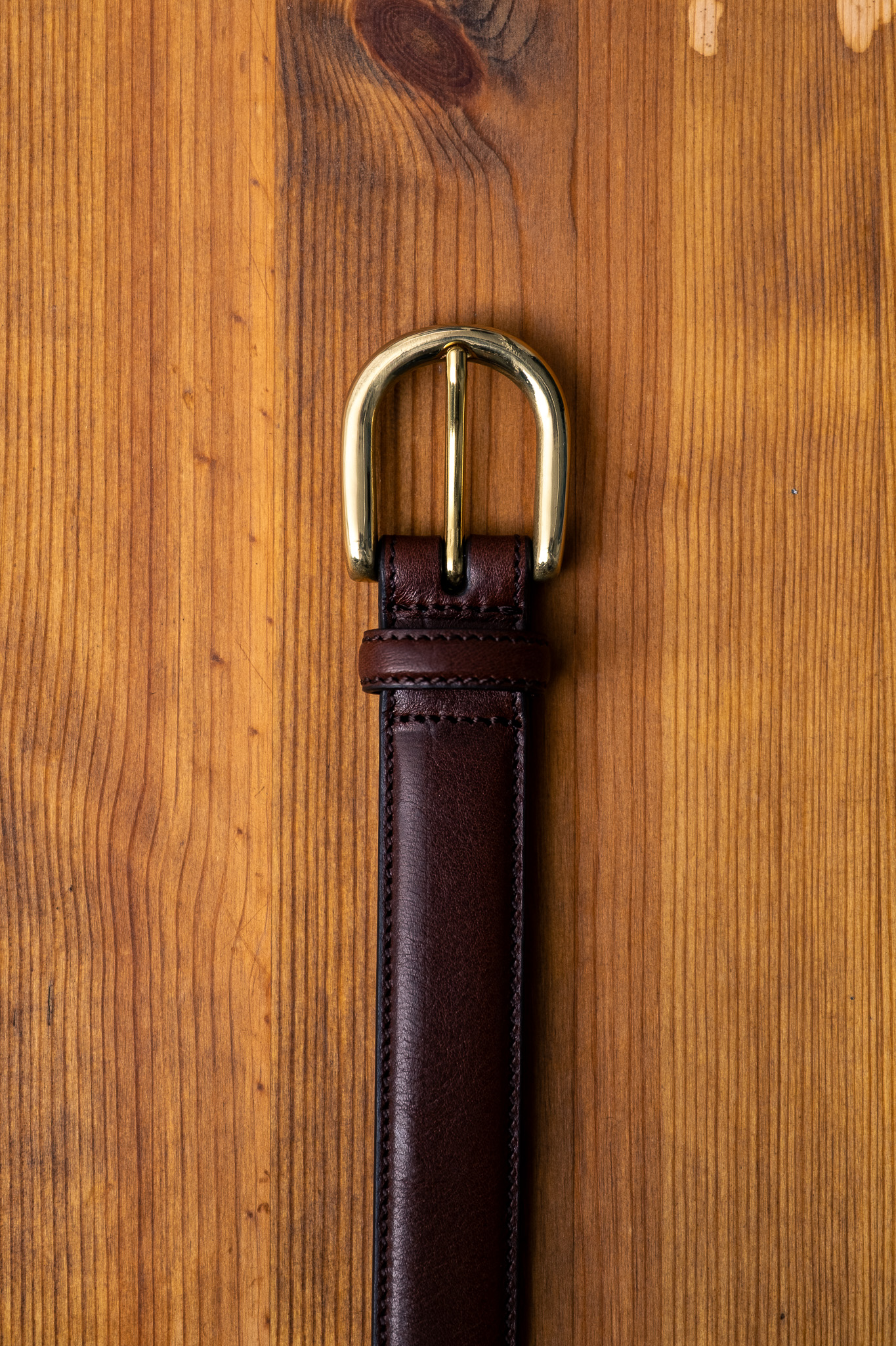 Kamakura - Horseshoe Buckle Slim Leather Belt Brown - 2