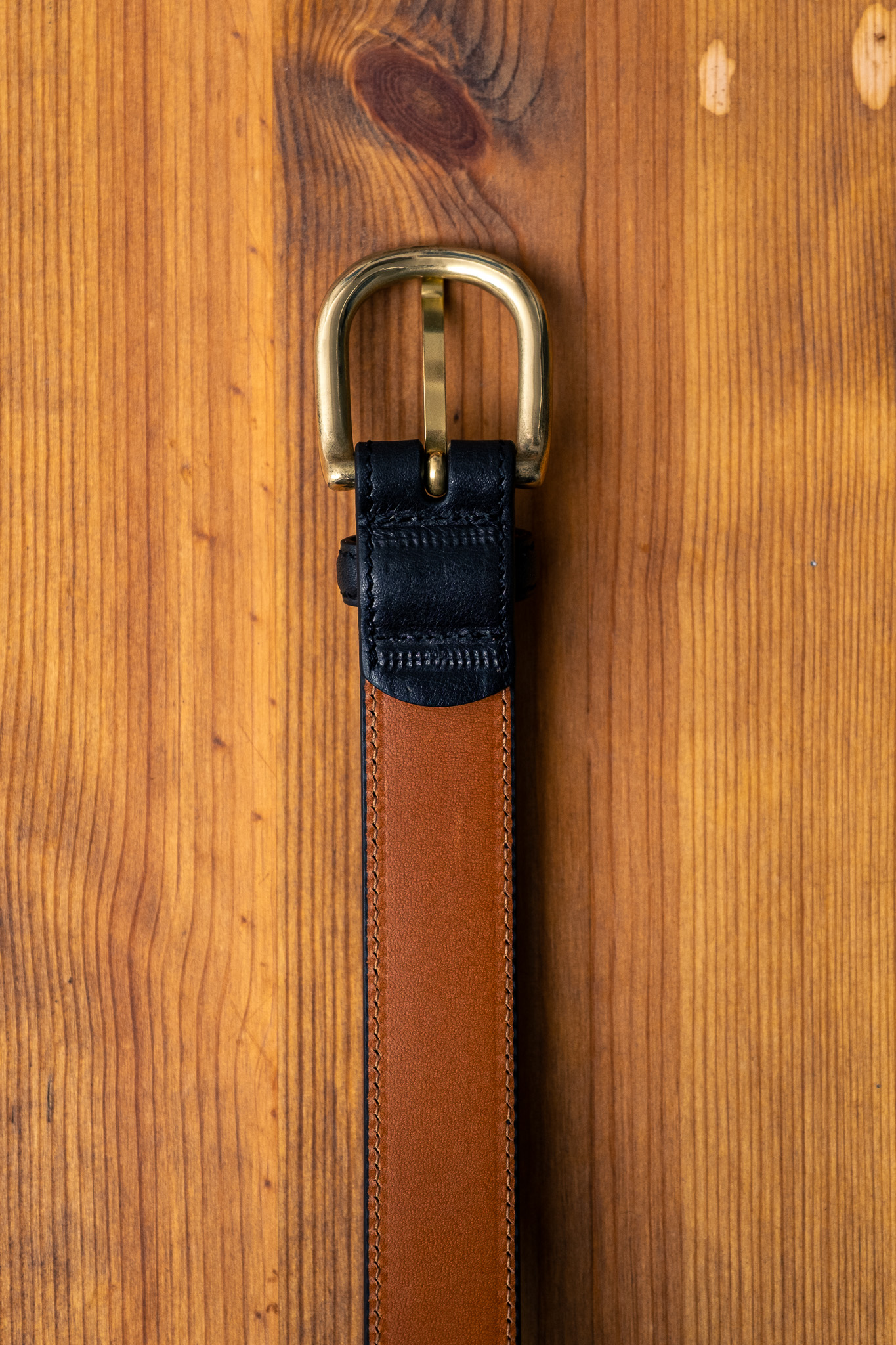 Kamakura - Horseshoe Buckle Slim Leather Belt Black - 5