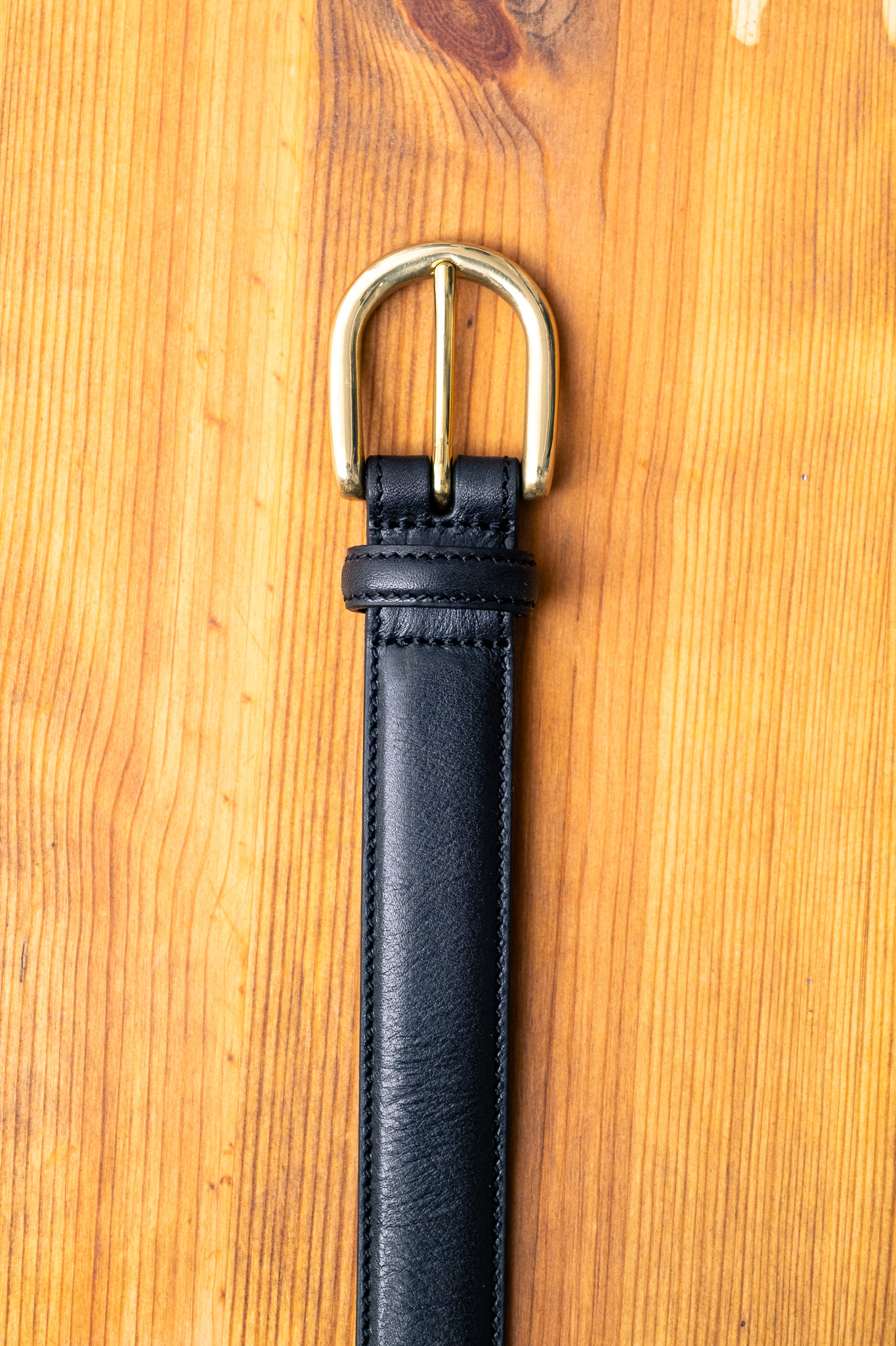 Kamakura - Horseshoe Buckle Slim Leather Belt Black - 2