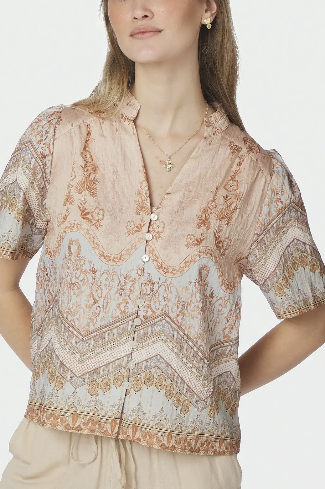Neo Noir - Torana Flower Border Blouse Flower Peach