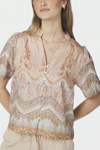 Neo Noir - Torana Flower Border Blouse Flower Peach