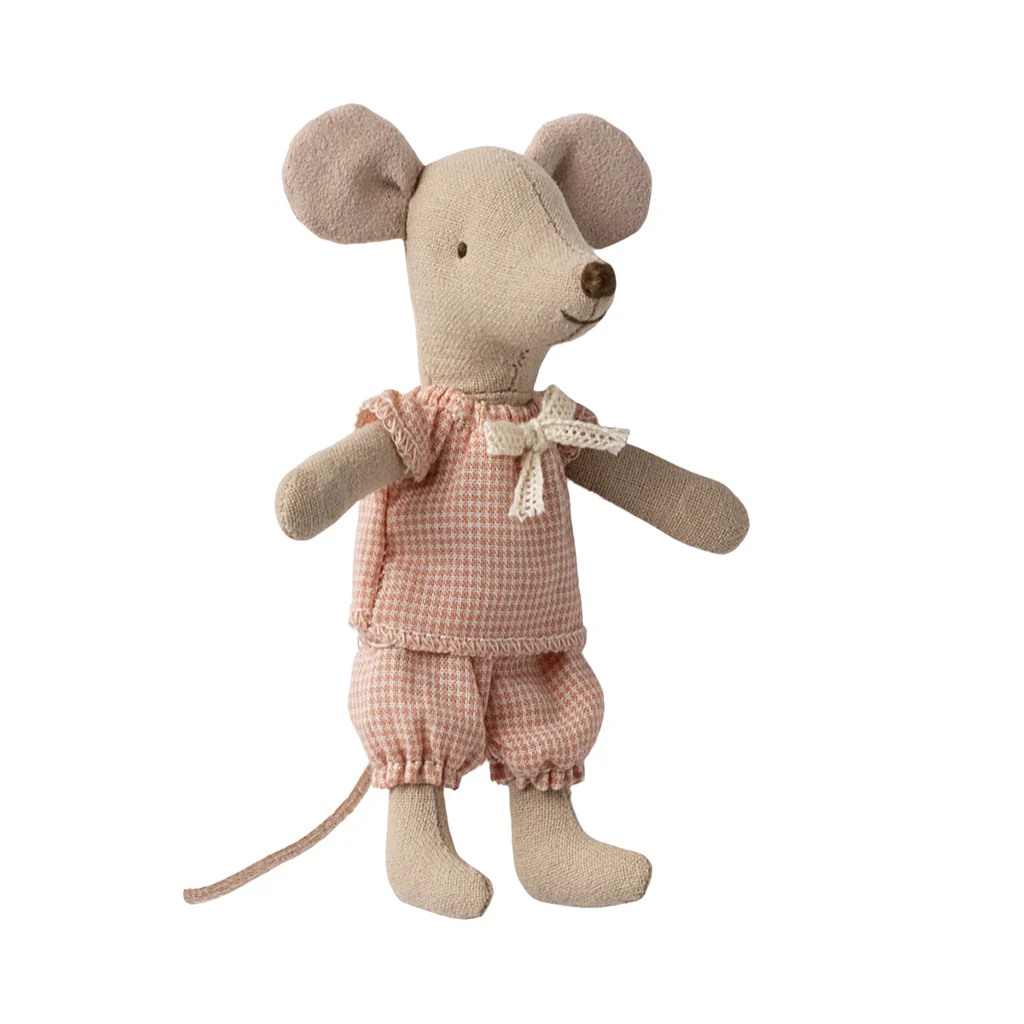 Maileg Lillasyster Mus i tändsticksask - rutig pyjamas - 2