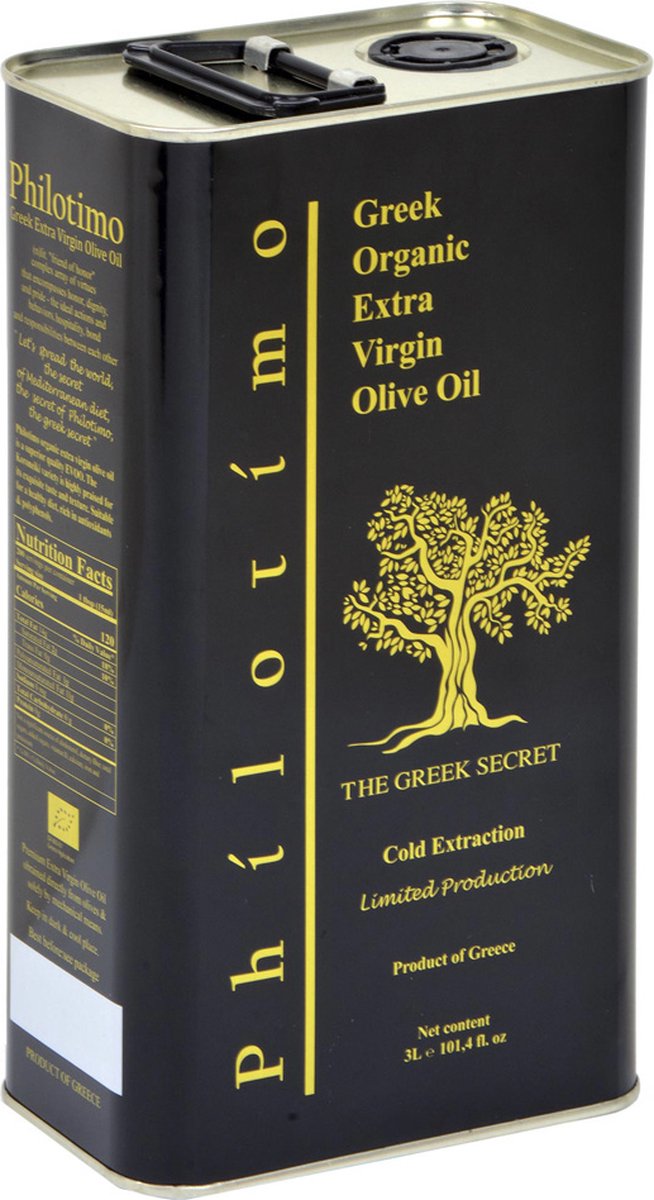 Philotimo ORGANIC Premium Extra Virgin Olive Oil - 3L Jar. free of charge