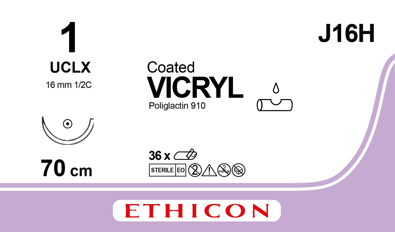 Vicryl sutur 1, J16H, UCLX needle 70cm violet