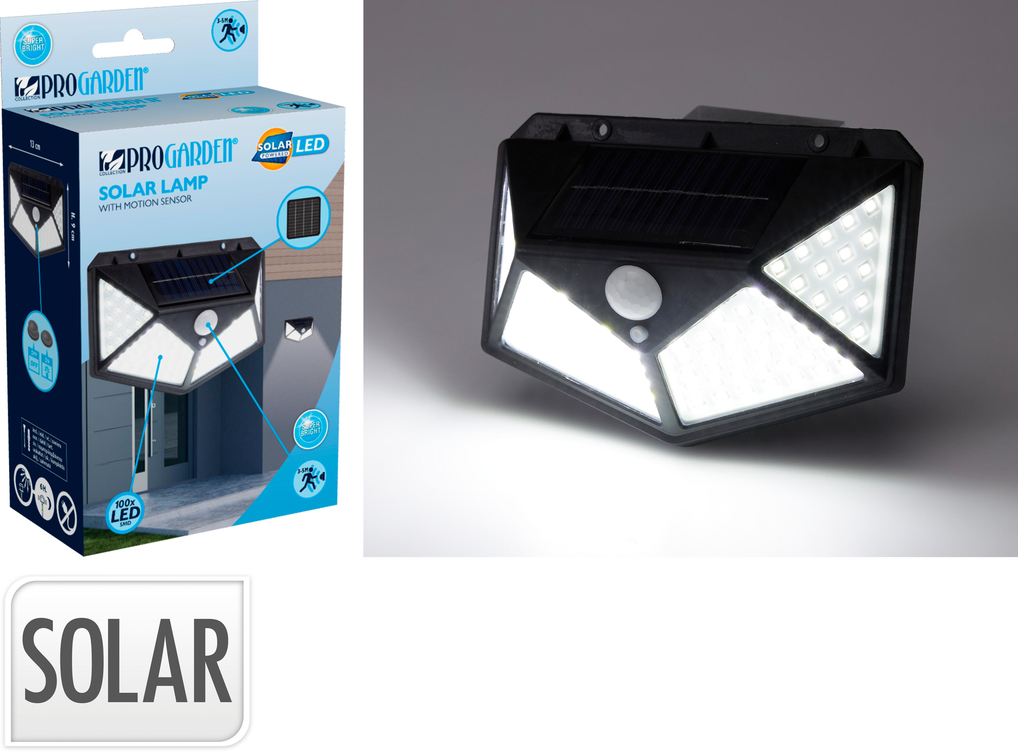 Solcells vägglampa med rörelsesensor