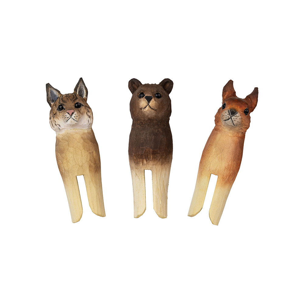Décor Forestier – Nature Sauvage avec ours, lynx et écureuil vus de face sur fond clair.