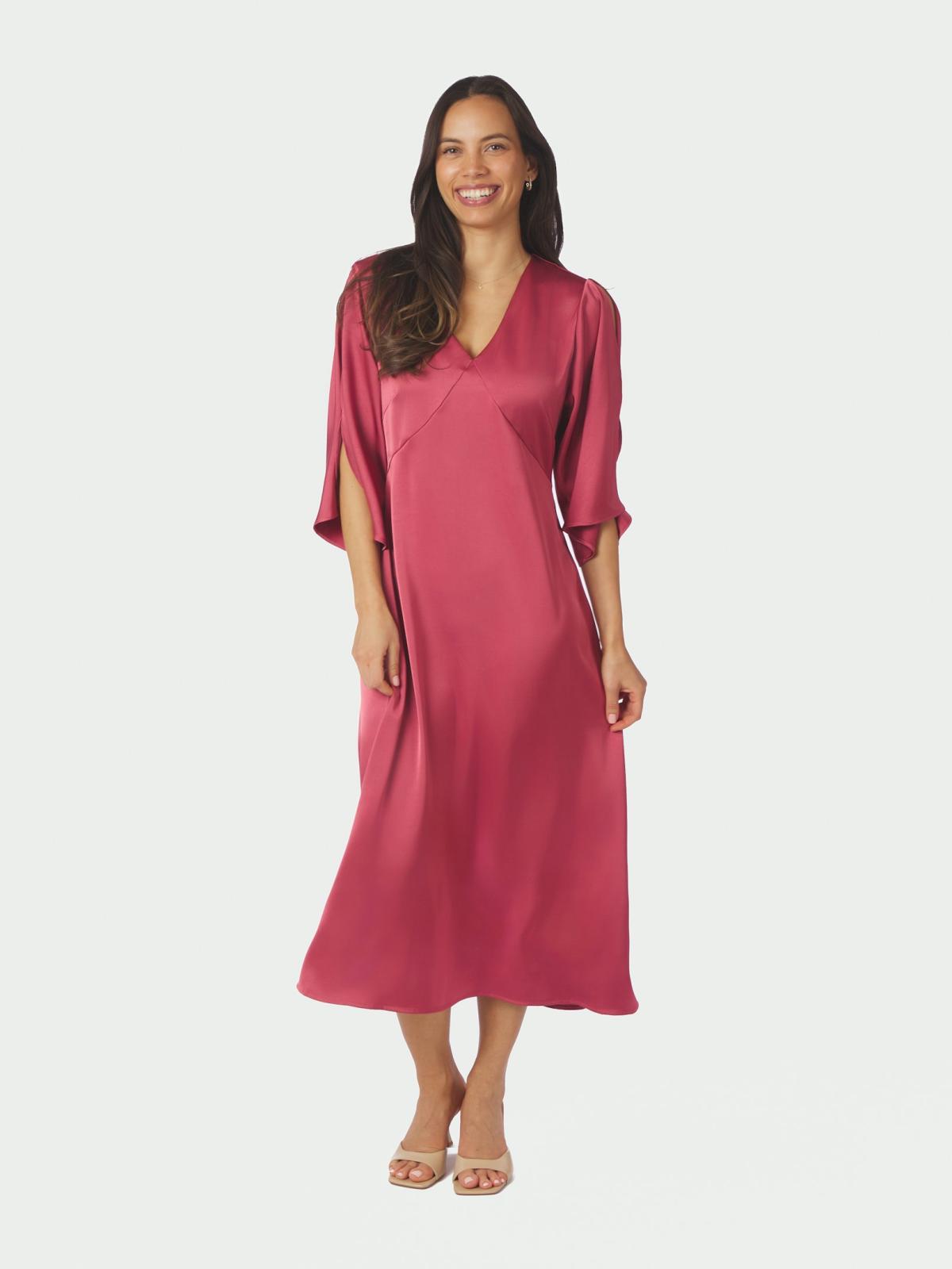 Neo Noir Remara  Heavy Sateen Dress, Cherry Pink - 3