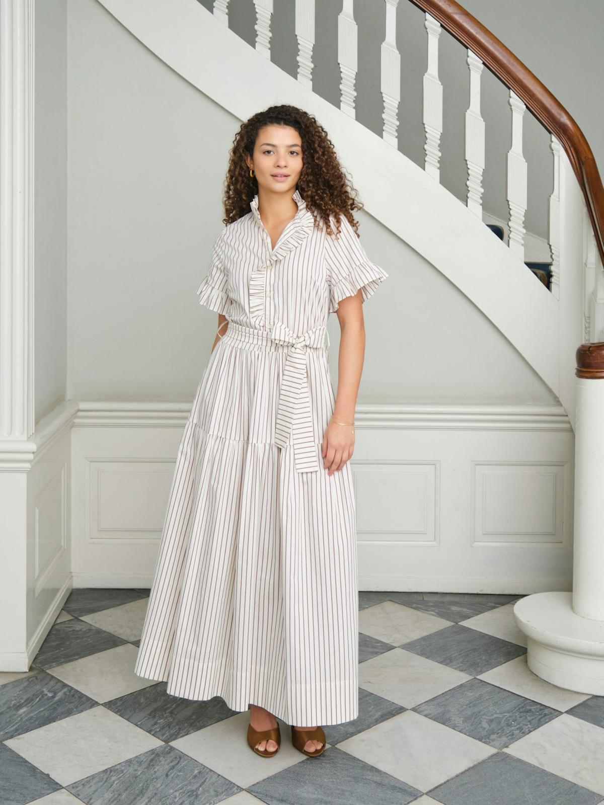 Neo Noir Nellie Wide Stripe Dress, Ivory - 6