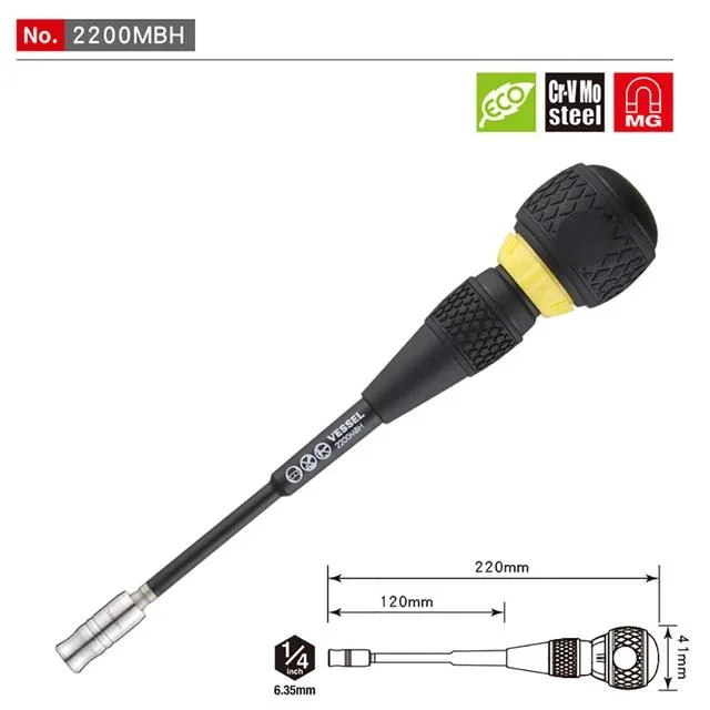 Vessel 2200MBH Ball Grip spärrskruvmejsel med bitshållare - 4