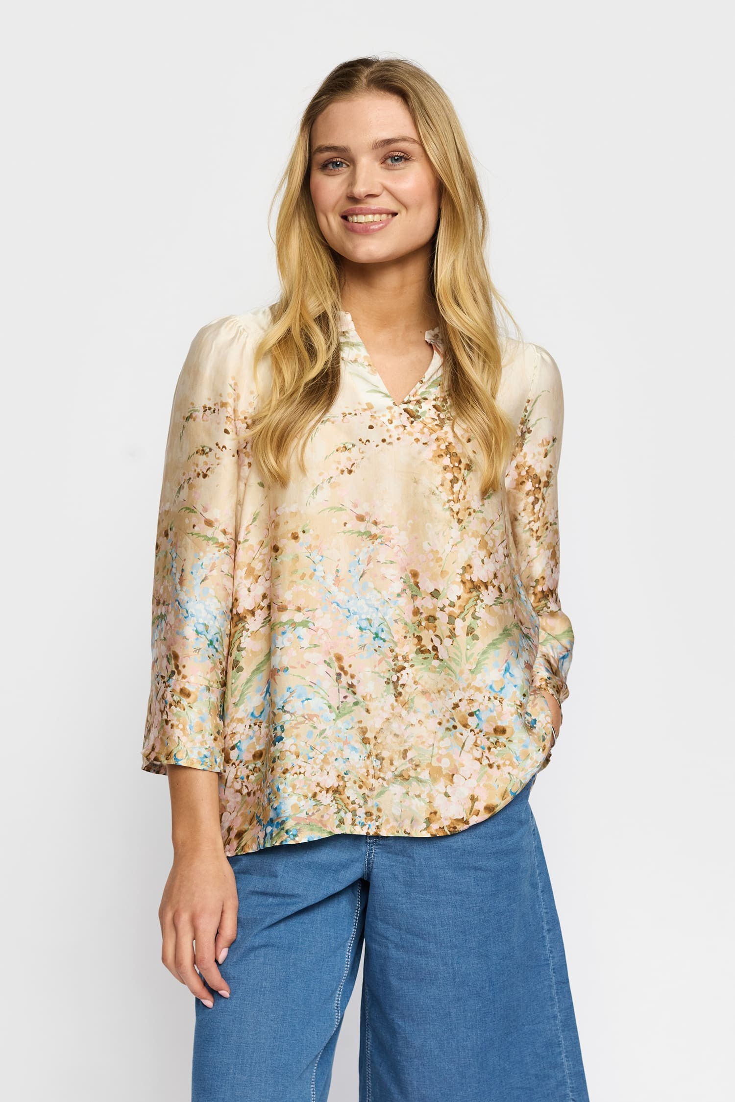 Helle Blouse - Sand Border - 2-Biz