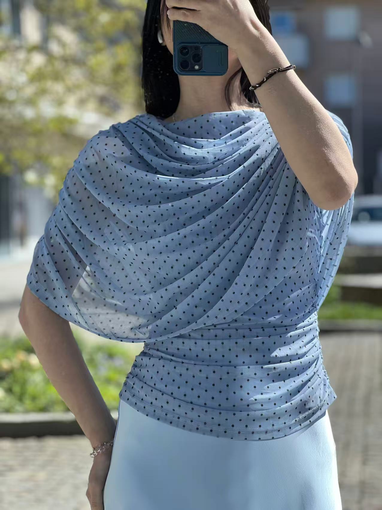 Neo Noir Cottuna Dot Drapy Mesh Top - 4