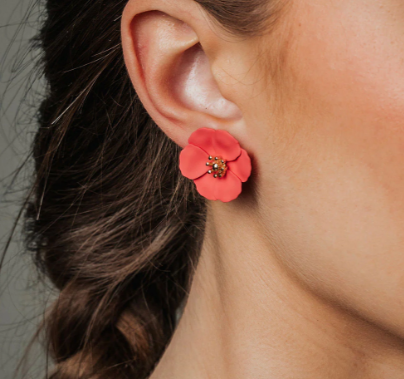 bow19 flower earrings mörkrosa