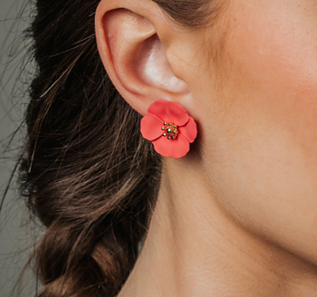 bow19 flower earrings mörkrosa