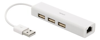 Deltaco USB 2.0 nätverksadapter med USB-hubb, 100Mbps, 3xUSB, vit