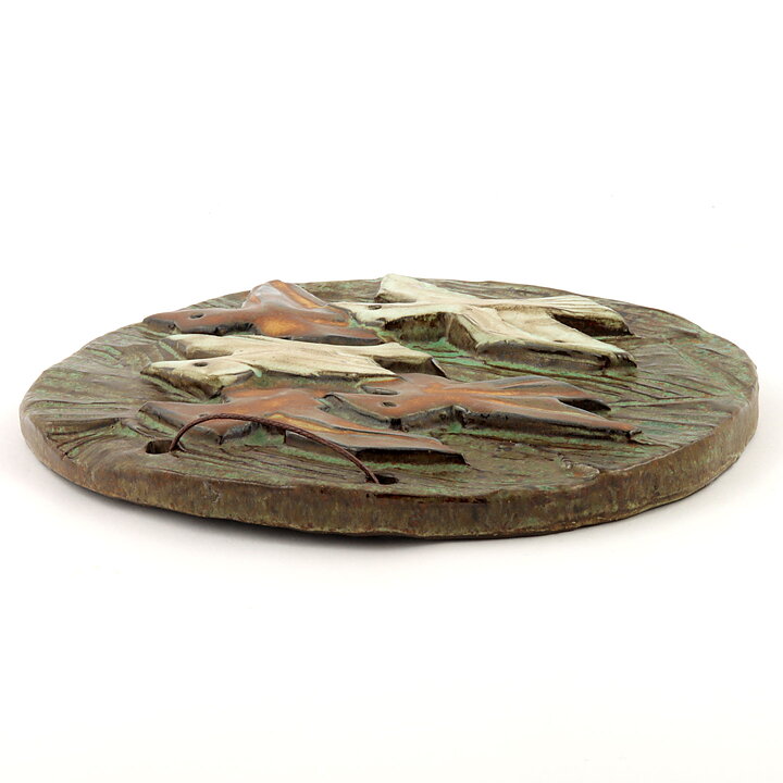 Birger Åström (1960s) Green Wall Plaque with Brown/White Birds Relief 23 cm