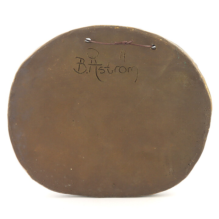 Birger Åström (1960s) Green Wall Plaque with Brown/White Birds Relief 23 cm
