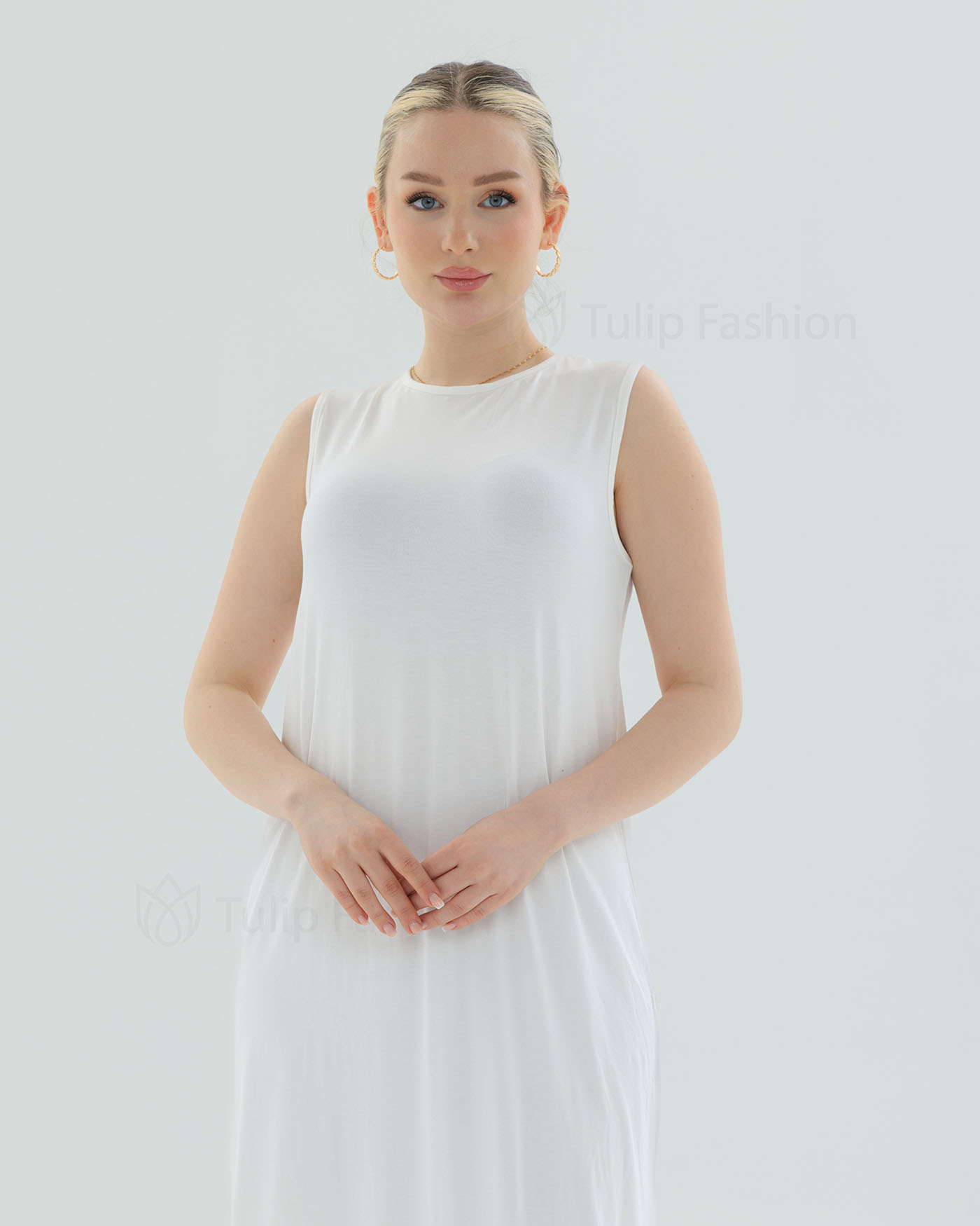 Jersey Dress Basic - White - 5