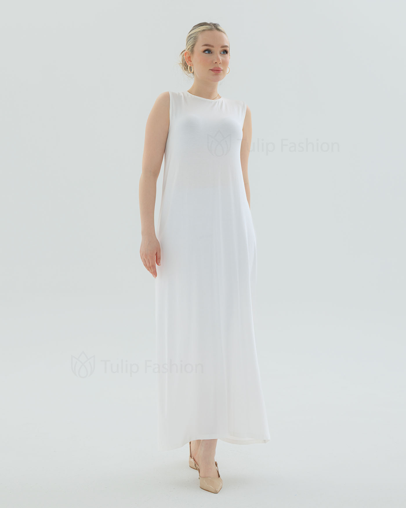 Jersey Dress Basic - White - 3