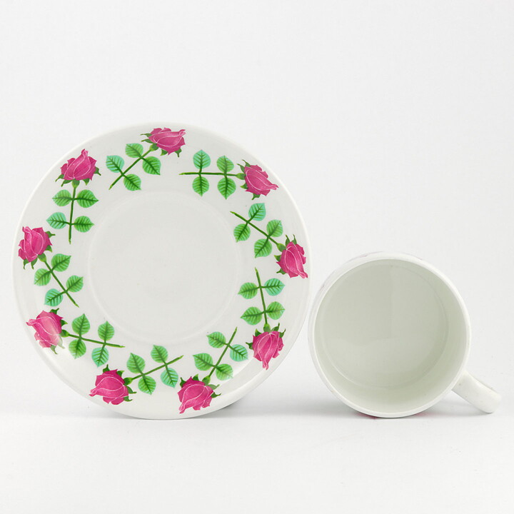 Stig Lindberg (Pynta 1962) Teacup with Pink/Green Roses Decor 11 cm (2)