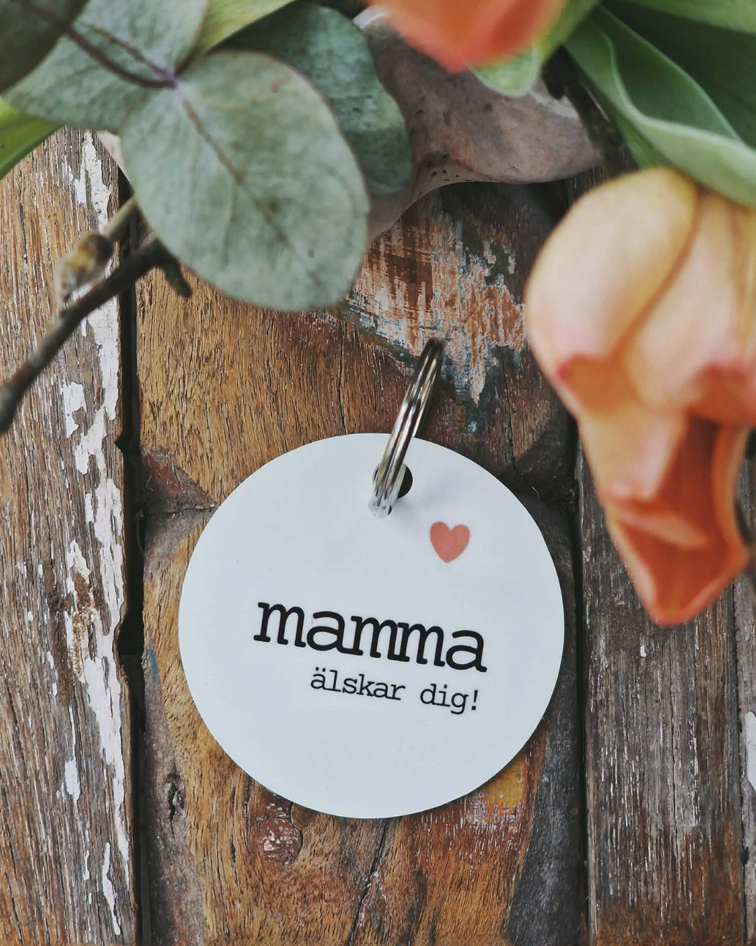 Nyckelring – Mamma älskar dig (stor, väskdekoration)